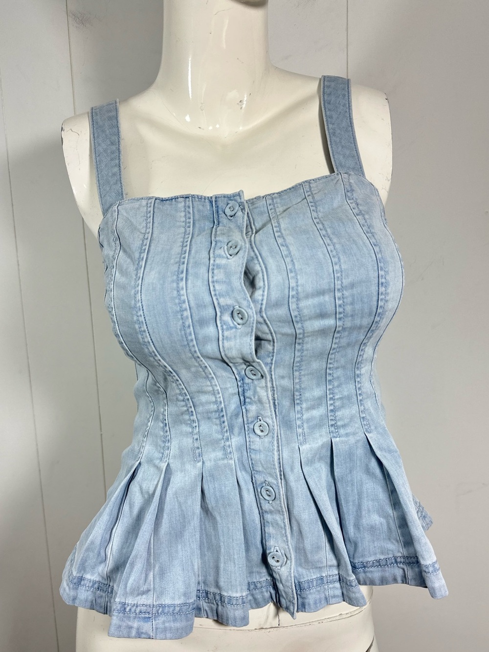 NWT White House Black Market Sz 2 Denim Peplum Corset Tank Top Removable Strap